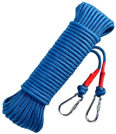 20M Blue Heavy Duty Washing Line Rope, Polyester Clothes Line with Carabiner Hooks, Multipurpose Outdoor Garden Laundry Line