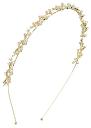 Brudhårband i guld, blommor med rhinstenar och pärlor, glittriga håraccessoarer för brud, brudtärna, gäst (Stil 4)