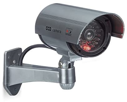 Relaxdays Dummy Camera with LED Light, Wall Holder, for Indoors and Outdoors, Fake Camera, Security Camera, Wireless, Silver