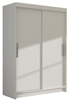 Mirjan24 Kleiderschrank Miami I, Modernes Schlafzimmerschrank mit Kleiderstange und Einlegeböden, Schiebetürenschrank, Garderobenschrank (Weiß)