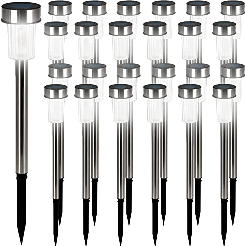 Deuba® Solarlampe für Außen 24er Set LED Wetterfest IP44 Dämmerungssensor Edelstahl Bodenstecker Weiß Solar Garten Leuchte Außenleuchte Balkon Deko