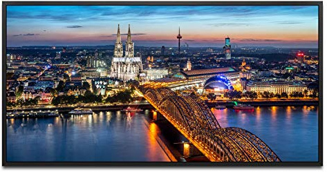 Köln Skyline ca. 130x70cm Wandbild inklusive Schattenfugenrahmen schwarz - Panorama Leinwand Bild XXL Format Wandbilder Wohnzimmer Wohnung Deko Kunstdrucke