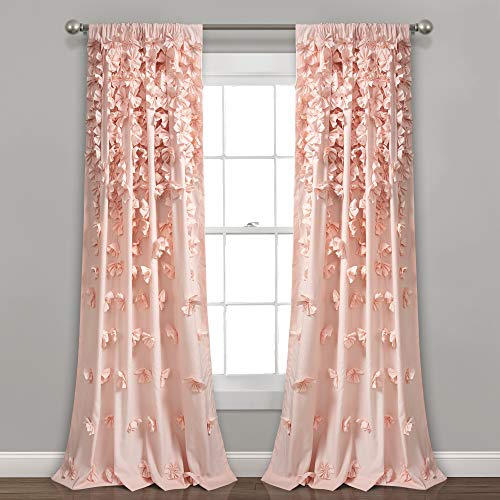 Lush Decor Riley Light Filtering Window Curtain Panel, Single 54 W x 95 L, Blush - Cute Pink Curtains for Bedroom - Bow Decor - Coquette Curtains for Windows