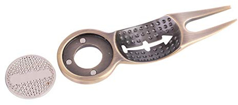 Yosoo Health Gear Divot Repair Tool, Aluminium Alloy Pitch Fork with Magnetic Ball Marker | 3-in-1 Green Repair Kit, Aluminium Alloy, Detachable Ball Marker, Line Drawing Template