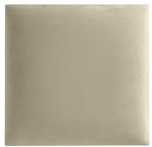 softwalls Wandkissen 30x30 cm Samt Creme, Extra dick 5cm, Wandpolster zum Kleben od. Bohren, Bett Kopfteil Oeko-Tex, Wandpaneele mit 8mm MDF-Platte, Handgefertigt EU Akustikpaneele, Rückenkissen