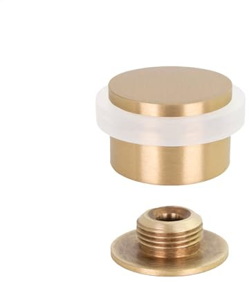 EVI Herrajes | Klebe-Türstopper mit Gewindesockel | Ø28 x 20 mm | Doppelte Montagemöglichkeit: Schrauben oder Kleben | Messing Finish Matt, Weißer Gummi | I-040103BDUALLMT