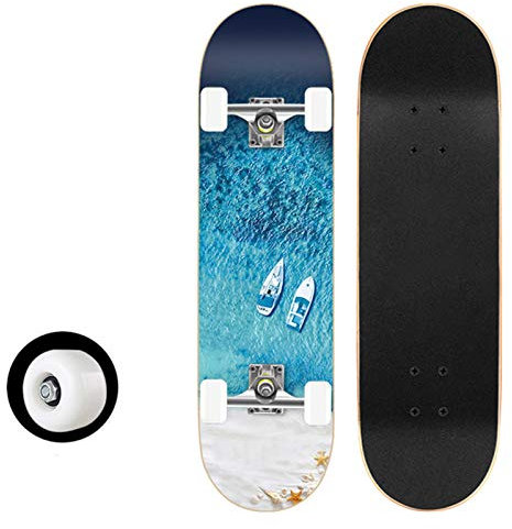31 x 8 Skateboards, 9 Layer Maple Komplettes Skateboard für Anfänger Unisex, Double Kick Concave Deck Skateboard für Kinder Teenager Erwachsene,Sea