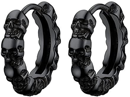 PROSTEEL Totenkopf Schädel Design Huggie Creolen Edelstahl/18k vergoldet kleine Kreolen Ohrringe Klappcreolen Ohr Piercing Punk Street Style Unisex Modeschmuck Accessoire