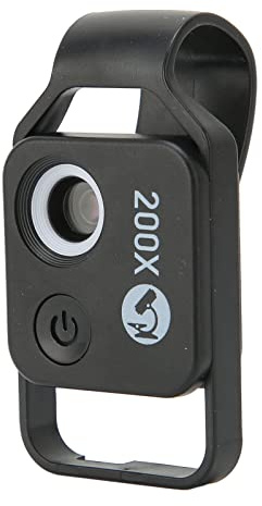 Dilwe 200x Clip On Mikroskop Lupe, Handy Mikroskop LED Objektiv 200x HD Vergrößerung Telefonkamera Makroobjektiv für Outdoor Fotografie (Schwarz mit CPL)