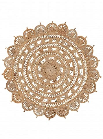 carpetfine Juteteppich Cate Rund Naturfarbe Ø 90 cm handgewebt aus Jute | Moderner Naturteppich Uni im Boho - Style Teppich Rund für Wohnzimmer, Schlafzimmer und Küche