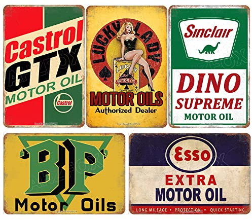 AHZFOX Automobil Autocycle Schmieröle Tankstelle Vintage Blechschild Poster Garage Pub Man Cave Wanddekoration 8 x 12 5St…