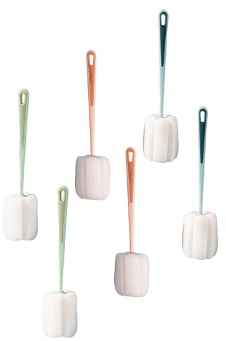 6 Stück Schwamm Reinigungsbürste bürste für gläser Schwamm mit Stiel Poröser Schwammkopf Starkes Aufnahmevermögen geeignet für Karaffen Wasserflaschen Flaschen Tassen Schüsseln Teller