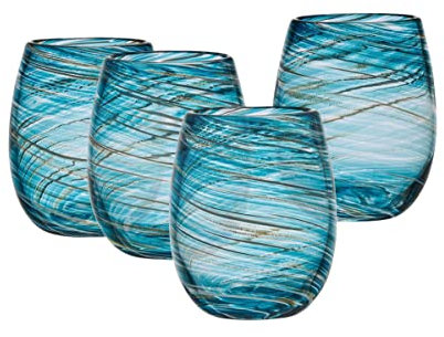 MIKASA Color Swirl - Copa de vino sin tallo, juego de 4, 16 onzas, azul