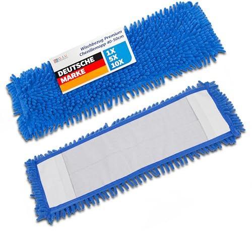 G.I.V. Chenillemopp Premium 50cm Mikrofaser Wischmopp Bezug mit Deckblatt & extra reißfesten Schlingen - Hochdichter Microfaser Bodenwischer für Gewerbe & Haushalt - Trocken & Nass Reinigung (10X)