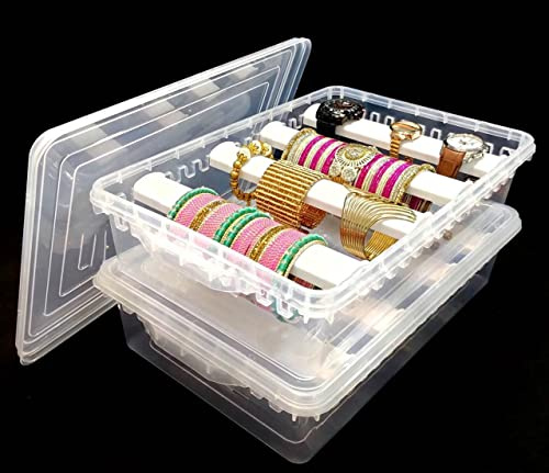 KAANTA CHAMUCH Chudi Aufbewahrungsbox aus Kunststoff, verstellbar, 4 Stangen, Schmuckaufbewahrung, Präsentationsbox für Armreifen, Chudi, Armband, Armbanduhr, Haarbänder, Haargummis, Zubehör