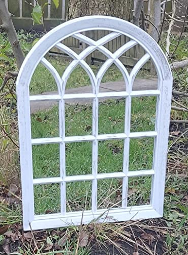 FA9 New White double Arch Shape Indoor/Outdoor Garden Home Mirror Lightweight Durable Frame, Any Weather Ornament Wall Mirror, Brushed Grey, 51cm x 71cm