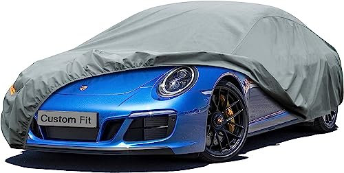 Kayme Heavy Duty Car Cover Waterproof Breathable, Outdoor 5 Layers Full Cover Sun Dust All Weather Protection, Universal Fit Porsche 911 996 997 991 992, Jaguar X-type, XE, etc. (450 to 470 cm)