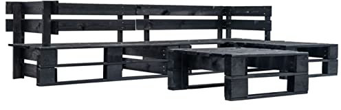 CIADAZ 4-TLG. Garten-Paletten, Lounge Gartenmöbel, Gartenlounge, Loungemöbel, Balkon Lounge, Sitzecke Balkon, Sitzlounge Garten,-Sofagarnitur Schwarz Holz