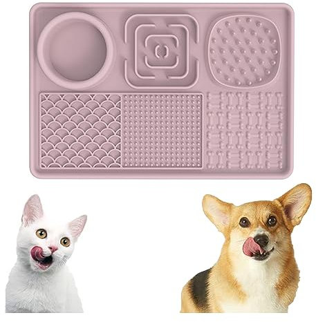 JUNZAI Leckmatte Hund, mit superstarker Saugkraft,BPA-fre,Anti Rutsch, Silikon Schleckmatte Hund Antischlingnapf Hunde Groß, für Hundeleckerli und Katzenfutter,Langeweile Relief,Pink
