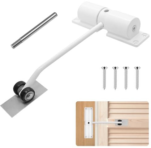 PCKOBEVER Spring Door Closer,Safety Automatic Door Closer,Adjustable Door Spring Closer Door Stopper for Commercial & Home Use,Quiet Auto Door Closing with Adjusting Rod and Screws (White)
