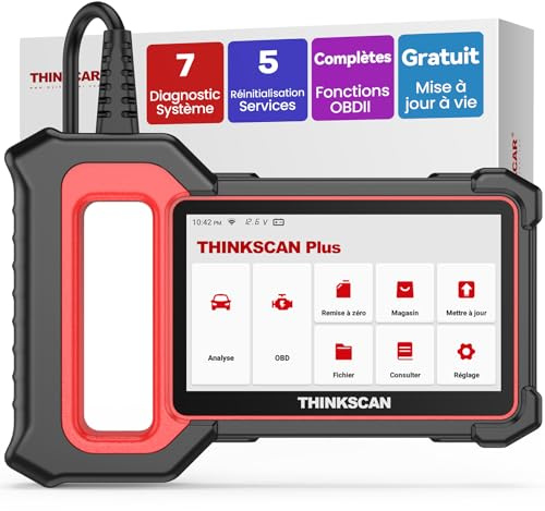 Thinkcar Valise Diagnostic Auto, ThinkScan Plus S7 OBD2 Diagnostic Français avec Moteur/TCM/ABS/SRS/BCM/AC/IC, avec 28 Services de Réinitialisation (Choisissez-en 5 Gratuitement), Mise à Jour Gratuite