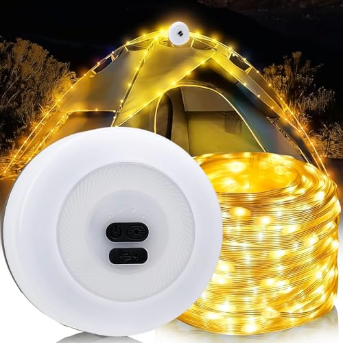 NEOVSUNY Camping ljusslinga, 10 m varm vit utomhus ljusslinga, vattentät campinglampa, rullbar, USB-campinglampor, uppladdningsbara för fester, camping, trädgård, terrass