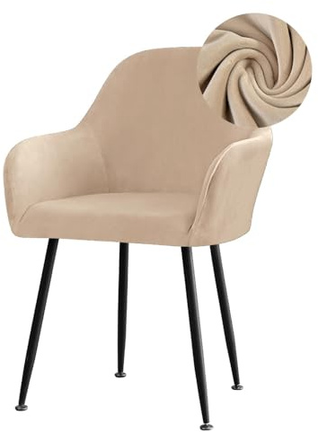 Highdi Stuhlhussen mit Armlehne, Stretch Samt Stuhlbezug Hochlehner Esszimmerstühle Bezug Sesselbezug Hussen für Stühle Waschbar Universal für Esszimmer Hotel Bankett Deko (Khaki,6er Set)
