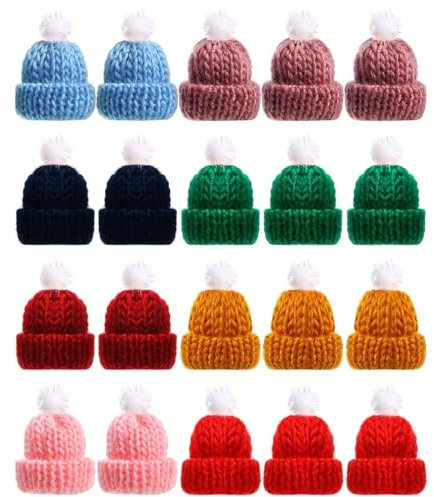 FDCGAS Mini-Mütze Geflochtene Motorhaube - 20 pcs Weihnachtsmütze Mini-Puppe Weihnachts-Süßigkeitshüllen DIY-Mini-Party-Hüte Mini Wollmütze Puppen Hut Weihnachtshut Weinflasche Topper Hut