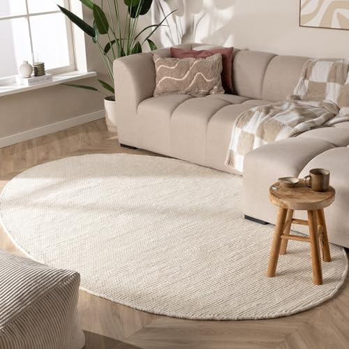 FRAAI | Home & Living Wollteppich Organisch - Feline Weiß - 122x183 cm | Wolle, Baumwolle - Flachgewebe - Einfarbig - Klassik, Ländlich, Modern, Skandinavisch - Wohnzimmer, Esszimmer, Schlafzimmer