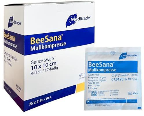 Sterile Kompressen 10x10 cm 50 Stück Nicht klebende Wundauflagen, Mullkompressen Steril 8 Lagen Verbandsmaterial, Wundkompressen zur Wundversorgung Blutabsorbtion und Sekretaufnahme (10 x 10 cm)