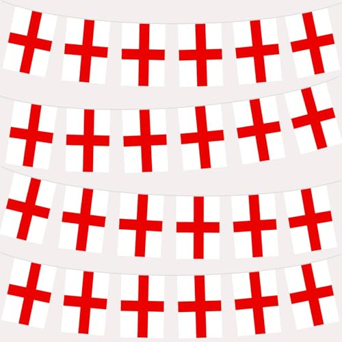 10m Flaggenkette Girlande mit 30 England Flagge,Oly Flagge England Fahnenkette Wimpelkette für EM Deko,England Fanartikel Englisch Fahne für Oly Deko 2024,Euro Fußball Party Deko