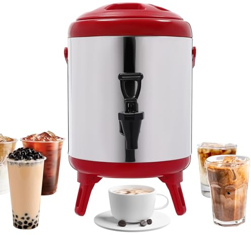 6l Catering Hot Water Boiler Tea Urn Coffee Stainless Steel Thermal Bucket For Outdoor Picnics, Travels, Cafes, Buffets (red)