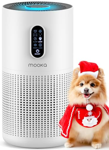 Air Purifiers for Home Large Room up to 1500 ft², MOOKA HEPA Air Purifier for Home Pets Hair in Bedroom with Aromatherapy, Air Filter Cleaner for Dorm, Pets, Office, 20dB, Night Light, B-D03, White