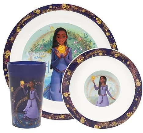 Disney Wish - Juego de platos y cuencos para niños de 3 piezas con taza