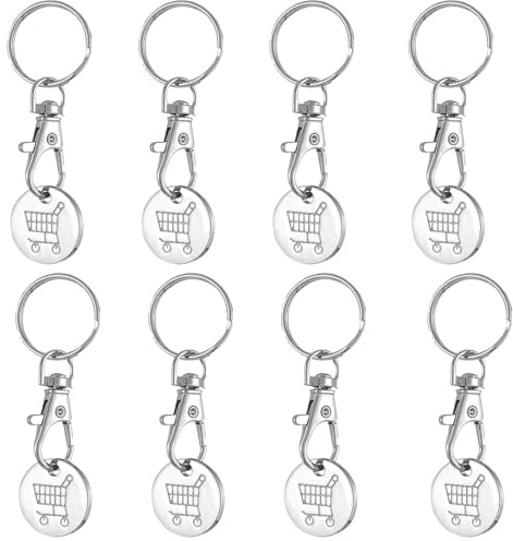 JCKD 8pcs pièces porte - clés de pièce de monnaie, panier porte - clés en métal, panier porte - clés de pièce de monnaie, jetons de panier de supermarché, porte - clés de panier amovible (argent) rond