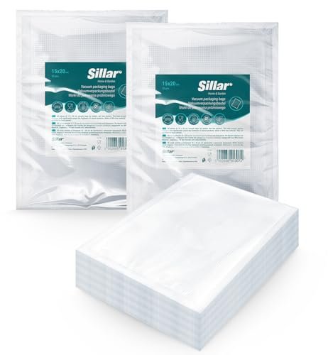 Sillar Bolsas Vacio Alimentos, 100 Bolsas 15x20cm, Bolsas de Vacío de Alimentos, BPA Free, Bolsas de Vacio Gofradas para Conservación de Alimentos y Sous Vide Cocina & Boilable, de -20 a 100 °C