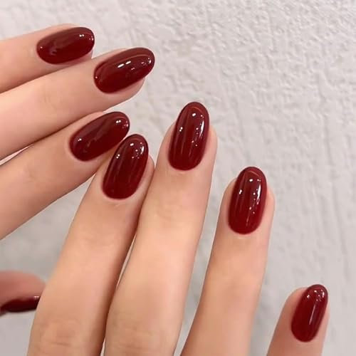 AstraGlam Fall Press on Nails Short, 24PCS 12 Größen Oval Fake Nails Kit Press Ons Mit Nagelkleber, Klebstoff Tabs, Nagelfeile, Prep Pad, Maniküre-Stick, Kirsche Rot