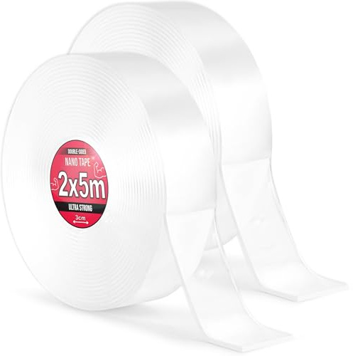 Nano Tape 2 x 5 m – Nastro biadesivo 10 m – Extra forte per casa, parete, ufficio, Bubbles Art – Nastro nano trasparente – Nastro biadesivo trasparente