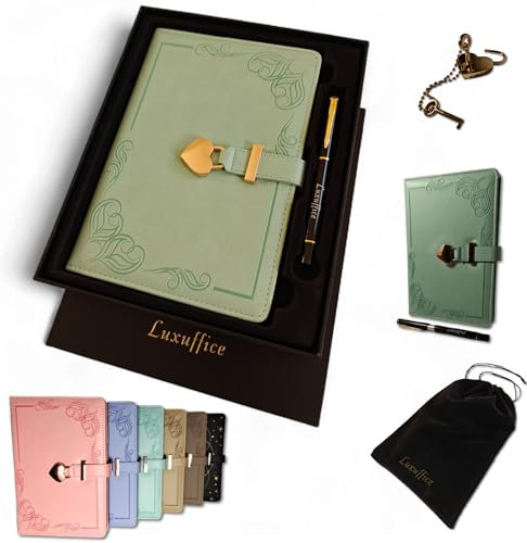 Girls Diary with Lock and Key – Premium Journal Gift Set with Pen, Fabric Pouch & Spare Lock – PU Leather Diary with Gold Foil Paper – 192 Lined Page Lockable Diary – A5 Diary for Women (Pastel Green)