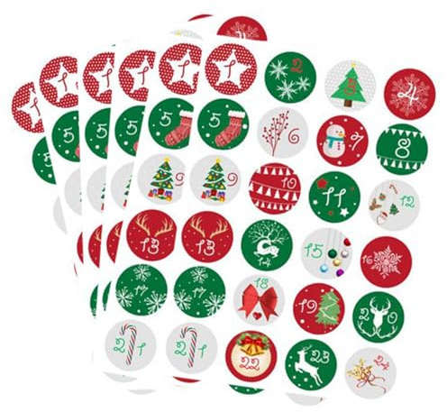 144 Stück Adventskalender Zahlen Aufkleber | 6 Bögen Süße Weihnachts Adventskalender Aufkleber 1-24 | Selbstklebende Weihnachts Zahlenaufkleber | Lustige DIYS Adventsaufkleber Für Weihnachtsdekoration