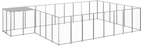 hundehöhle XXL,hundelaufstall,cage,hundebox Holz,Hundezwinger Silbern 15,73 m² StahlEntworfen für Garten und Terrasse.
