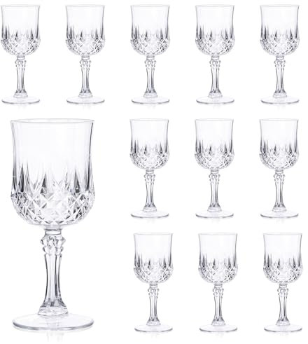 Dualshine Lot de 12 verres à vin en plastique transparent pour réception de mariage, fête, Saint-Valentin, anniversaires (blanc)