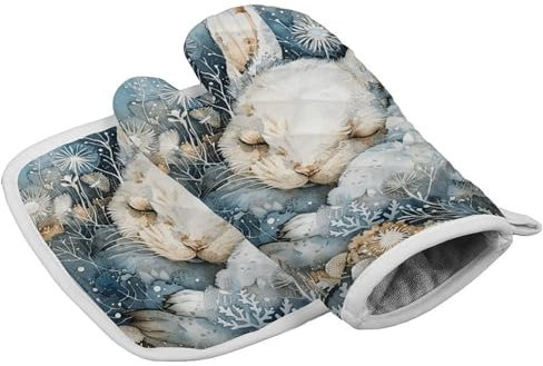 Un lapin endormi Gants de cuisine personnalisés résistants à la chaleur Gants de four et maniques doux pour femme Cuisine BBQ Grillin Thanksgiving Cadeau de pâtisserie