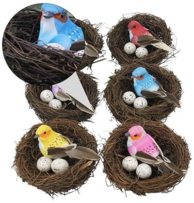 Kisangel Künstliches Vogelnest- – 6er-Set Simulationseier Rankenwebnest Für Zuhause Ideal Für Blumenarrangements Und Bastelprojekte