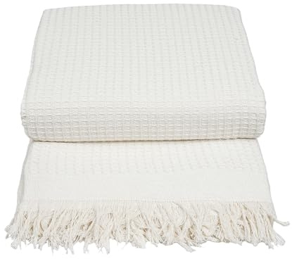 H HANSEL HOME Colcha Multiuso Tejido de Gofre 230x260cm para Sofá y Cama, Plaid Sofa, Cubre Sofa Suave, Transpirable y Decorativa, Blanco