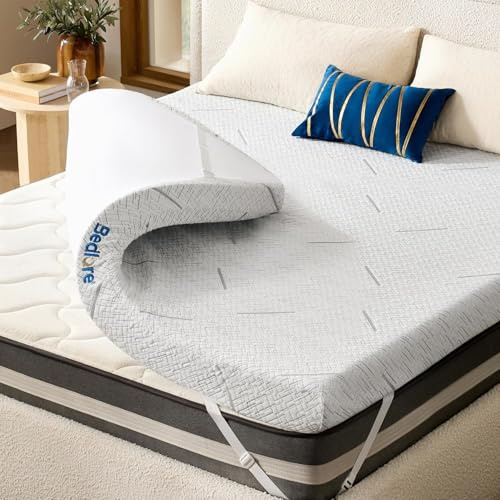 BEDLORE Gel-topper 140x200 cm med 7,6 cm hög minnesskum, halkfri madrassöverdrag i hårdhet H2/H3 som lindrar ryggsmärtor, Vit