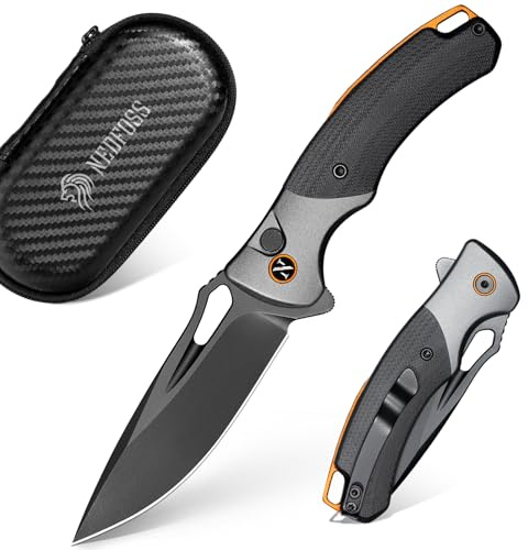 NedFoss HERON Klappmesser, VG10 Stahl Taschenmesser mit Button-Lock | Einhandmesser mit G10 Griff, Outdoor Messer mit Gürtelclip, Survival Messer für den Alltag, Sammlung & Geschenk
