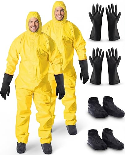 Kingdder 2 Sets Hazmat Suits Reusable Protection Body Paint Coveralls Suit with Waterproof Acid-resistant Gloves Shoe Cover(XXL)