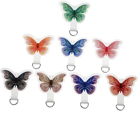 Operitacx 8pcs Butterfly Phone Lanyard Patch Tether Tab Connector for Cell Phone Cases with Secure Clip for Handsfree Convenience and Card Holding