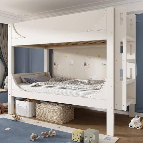 Trdlpyn Letto a castello Separabile 90x200cm, 1 letto diventa 2 letti singoli, Scaletta flessibile Montabile, Letto per bambini, EN747-1:2024, Design a Slitta(Materasso non incluso)